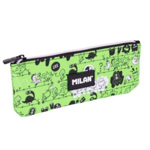 milan tandem 2 estuche portatodo plano compacto cierre de cremallera 23x9x1.5cm color verde