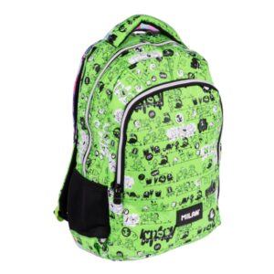 milan tandem 2 mochila escolar 21l bolsillos laterales de malla compartimento interior para portatil 2 cremalleras 45x30x12cm color verde