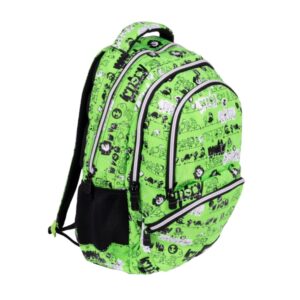 milan tandem 2 mochila escolar 25l bolsillos laterales de malla compartimento interior para portatil 4 cremalleras 46.5x30x17cm color verde
