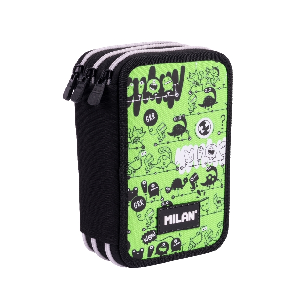 milan tandem 2 plumier de 3 pisos con contenido surtido 19.5x13x7.5cm color verde
