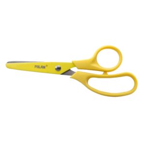 milan basic colours tijeras de 13.4cm mango ergonomico punta redondeada hoja de acero inoxidable color amarillo