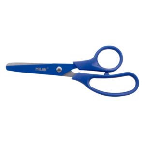 milan basic colours tijeras de 13.4cm mango ergonomico punta redondeada hoja de acero inoxidable color azul