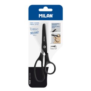 milan basic shadow tijeras de 13.4cm mango ergonomico punta redondeada hoja de acero inoxidable color negro