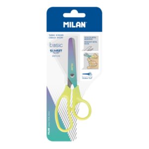 milan basic sunset tijeras de 13.4cm mango ergonomico punta redondeada hoja de acero inoxidable color amarillo