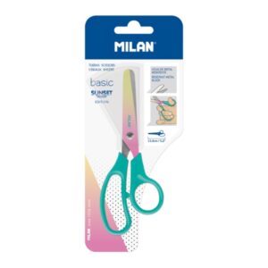 milan basic sunset tijeras de 13.4cm mango ergonomico punta redondeada hoja de acero inoxidable color turquesa