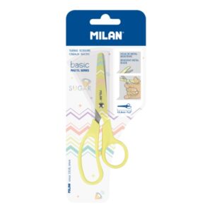 milan basic tijeras de 13.4cm mango ergonomico punta redondeada hoja de acero inoxidable color rosa pastel