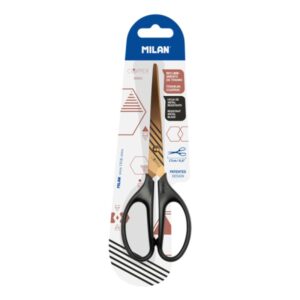 milan copper tijeras de oficina de 17cm mango ergonomico hoja de acero inoxidable recubrimiento de titanio color negro