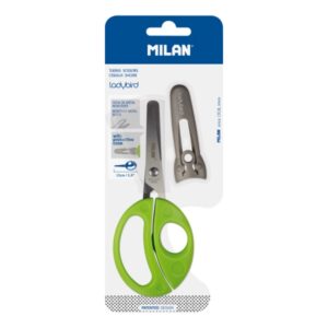 milan ladybird tijeras con funda mango ergonomico punta redondeada acero inoxidable de 15cm color verde