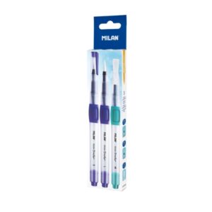 milan pack de 3 pinceles con deposito de agua recargable surtidos color azul