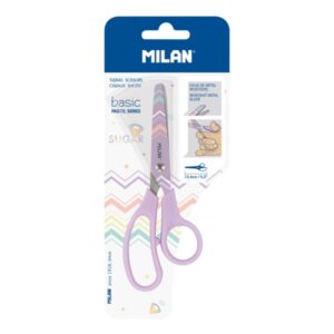 milan pastel tijeras de 13.4cm mango ergonomico punta redondeada hoja de acero inoxidable color lila pastel