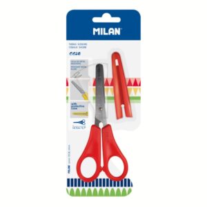 milan tijeras con funda regla integrada de 5cm punta redondeada acero inoxidable de 14.7cm color rojo