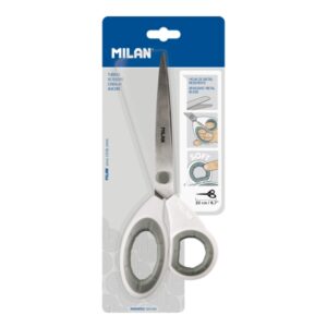milan tijeras de oficina de 22cm mango ergonomico hoja de acero inoxidable color blanco