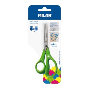 milan tijeras para zurdos verdes mango ergonomico punta redondeada acero inoxidable de 14cm color verde