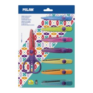 milan tijeras zig zag con 8 hojas intercambiables recubierta de plastico diferentes patrones color violeta
