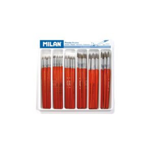 milan 101 pack de 120 pinceles escolares redondos bandeja formatos surtidos color marron