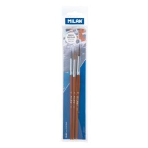 milan 101 pack de 3 pinceles escolares redondos formatos surtidos color madera oscuro