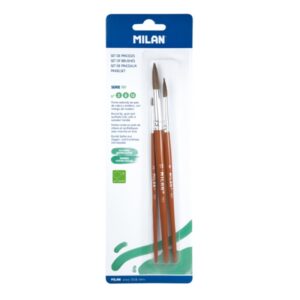milan 101 pack de 3 pinceles redondos formatos surtidos pelo de cabra y sintetico color madera oscuro