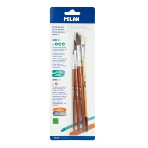 milan 101 pack de 3 pinceles redondos formatos surtidos pelo de cabra y sintetico incluye 1 pincel serie 524 numero 8 color madera oscuro