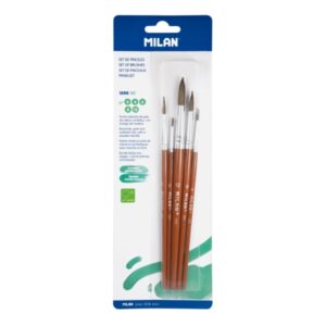 milan 101 pack de 5 pinceles redondos formatos surtidos pelo de cabra y sintetico color madera oscuro