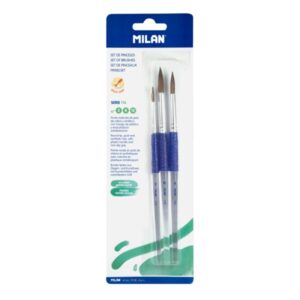 milan 116 pack de 3 pinceles redondos pelo de cabra y sintetico formatos surtidos mango ergonomico color transparente