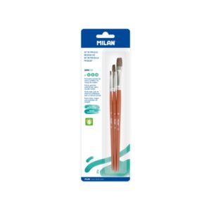 milan 121 pack de 3 pinceles planos formatos surtidos color madera oscuro