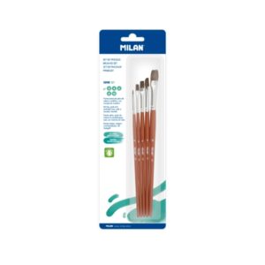 milan 121 pack de 3 pinceles planos formatos surtidos color madera oscuro