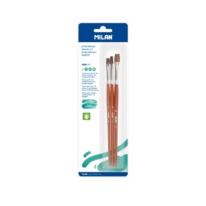 milan 121 pack de 3 pinceles planos formatos surtidos color madera oscuro