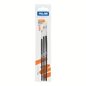 milan 501 pack de 3 pinceles planos cerda natural formatos surtidos color negro