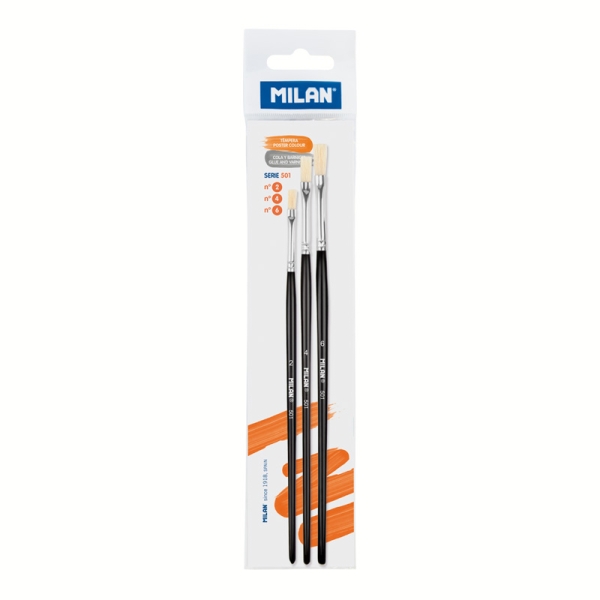 milan 501 pack de 3 pinceles planos cerda natural formatos surtidos color negro