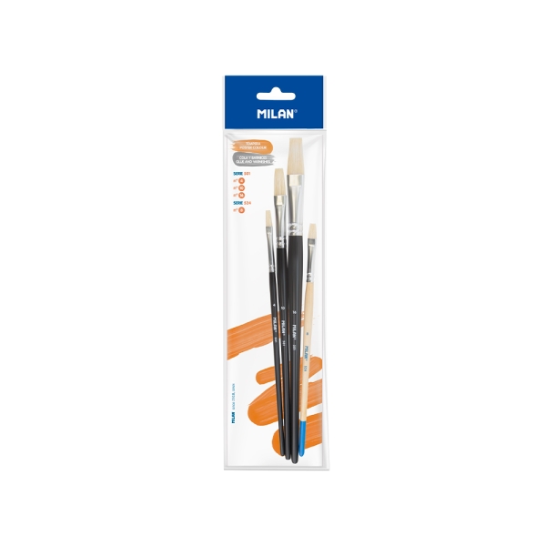 milan 501 pack de 3 pinceles planos incluye 1 pincel serie 524 numero 8 formatos surtidos color negro