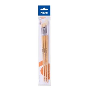 milan 512 pack de 3 pinceles para oleo formatos surtidos incluye 1 pincel serie 522 numero 8 color madera claro