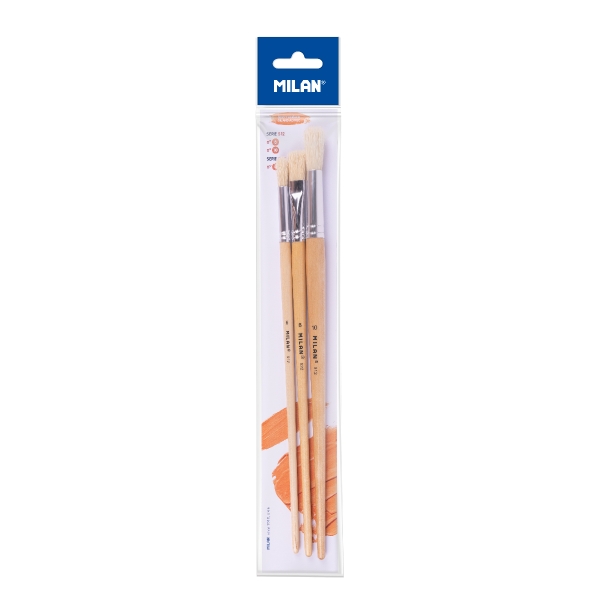milan 512 pack de 3 pinceles para oleo formatos surtidos incluye 1 pincel serie 522 numero 8 color madera claro