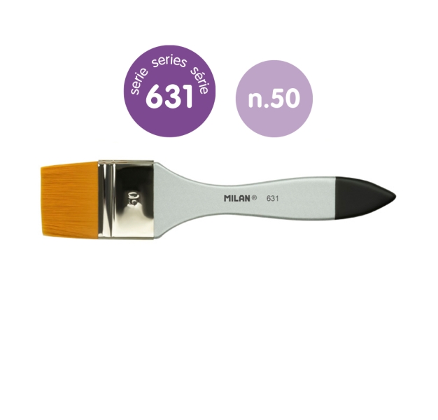 milan 631 premium synthetic paletina de 50mm pelo sintetico mango de madera barnizada color plata