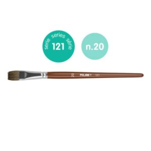 milan 121 pack de 3 pinceles escolares planos numero 20 bolsa con colgador pelo de cabra y sintetico color madera oscuro
