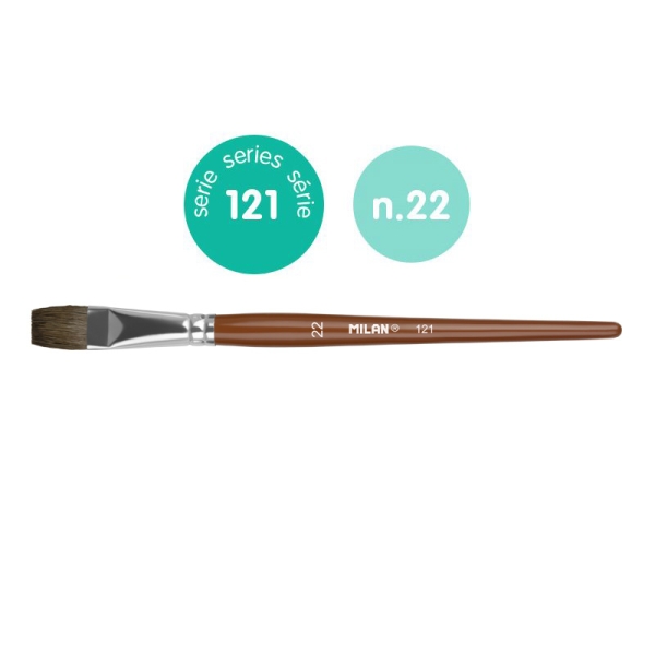 milan 121 pack de 3 pinceles escolares planos numero 22 bolsa con colgador pelo de cabra y sintetico color madera oscuro