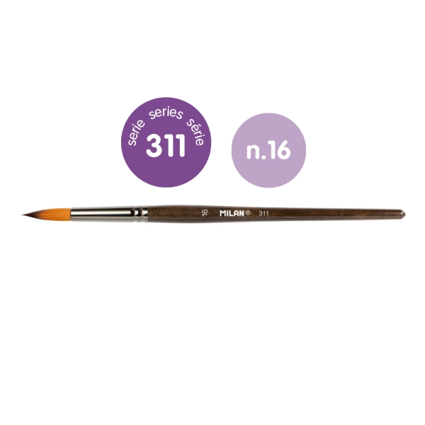 milan 311 pack de 3 pinceles redondos numero 16 bolsa con colgador pelo sintetico color madera oscuro