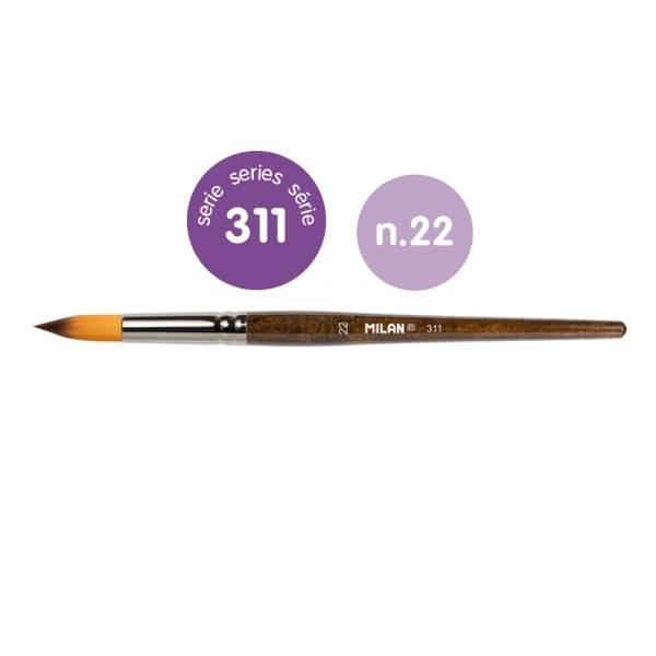 milan 311 pack de 3 pinceles redondos numero 22 bolsa con colgador pelo sintetico color madera oscuro