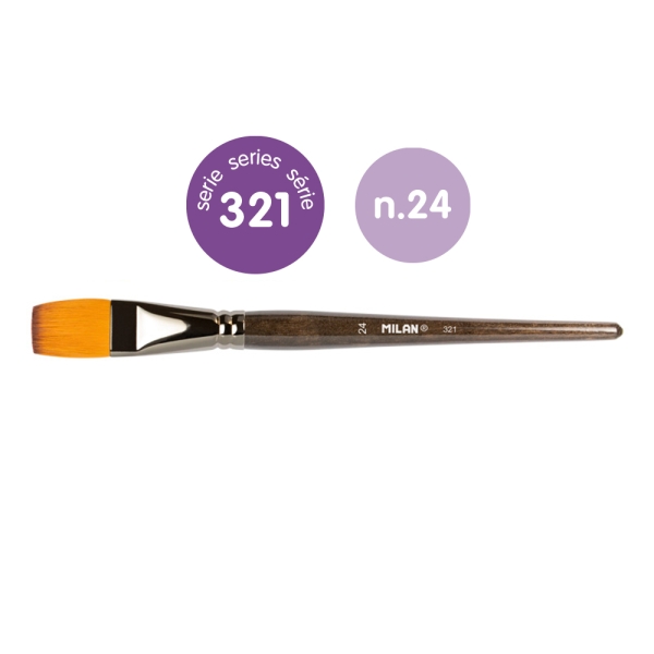 milan 321 pack de 2 pinceles planos numero 24 bolsa con colgador pelo sintetico color madera oscuro