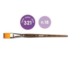milan 321 pack de 3 pinceles planos numero 18 bolsa con colgador pelo sintetico color madera oscuro