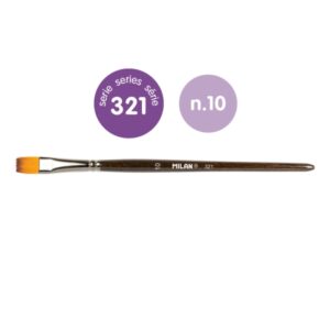 milan 321 pack de 6 pinceles planos numero 10 bolsa con colgador pelo sintetico color madera oscuro