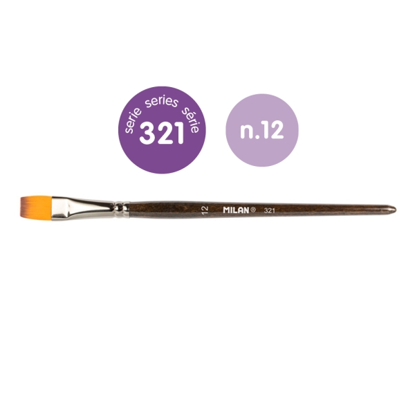 milan 321 pack de 6 pinceles planos numero 12 bolsa con colgador pelo sintetico color madera oscuro