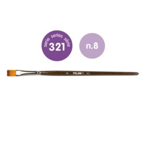 milan 321 pack de 6 pinceles planos numero 8 bolsa con colgador pelo sintetico color madera oscuro