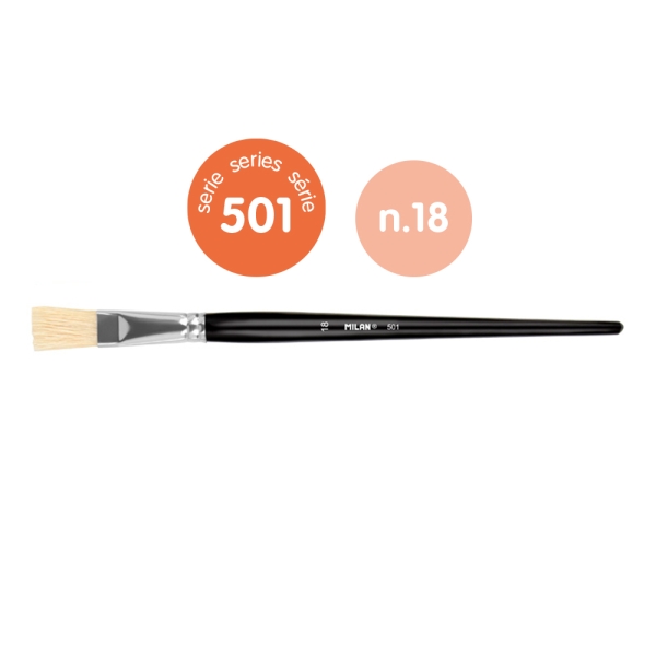 milan 501 pack de 4 pinceles planos numero 18 bolsa con colgador cerda natural color negro