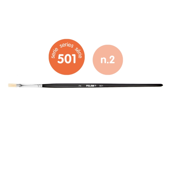 milan 501 pack de 6 pinceles planos numero 2 bolsa con colgador cerda natural color negro