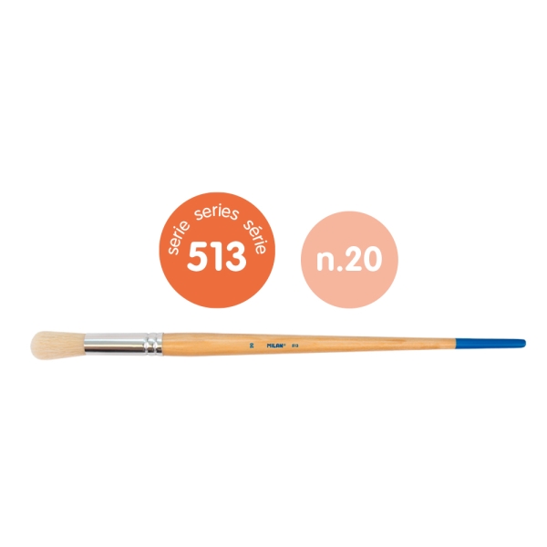 milan 513 pack de 4 pinceles redondos para oleo numero 20 bolsa con colgador cerda natural color madera claro