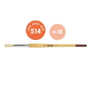 milan 514 pack de 4 pinceles redondos mango corto numero 18 bolsa con colgador cerda natural color madera claro