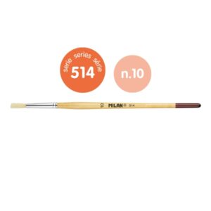 milan 514 pack de 6 pinceles redondo numero 10 bolsa con colgador cerda natural mango corto color madera claro