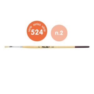 milan 524 pack de 12 pinceles plano numero 2 bolsa con colgador cerda natural mango corto color madera claro