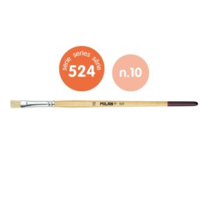 milan 524 pack de 6 pinceles planos numero 10 bolsa con colgador cerda natural mango corto color madera claro