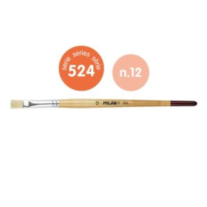 milan 524 pack de 6 pinceles planos numero 12 bolsa con colgador cerda natural mango corto color madera claro